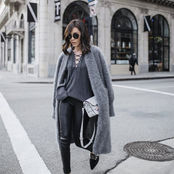 Vince Lace Up Grey Sweater Merino and Cashmere - Picture 11 of 12